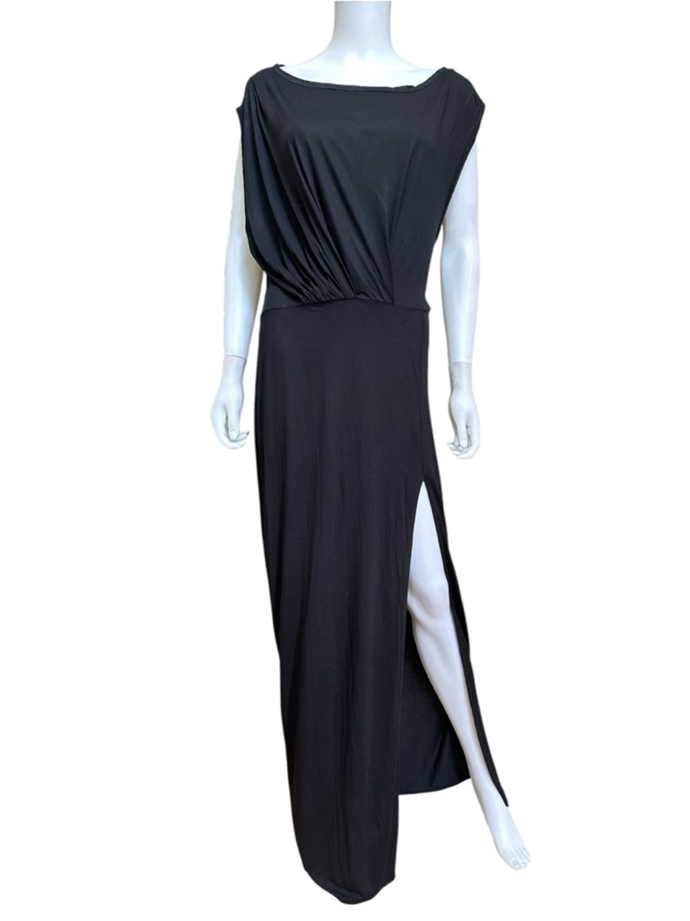 All Saints Muse Black Draped Maxi Dress with Side Slit, L, NWT - Picture 2 of 14